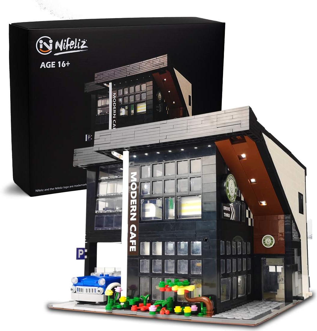 Nifeliz Street Modern Cafe, MOC Coffee House Model Set, Chic Building Toy with Flower Blocks for Adult Gift Giving (2926 Pieces)