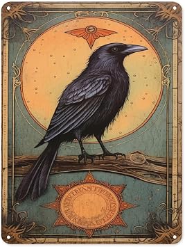Halloween Tin Sign Black Crow Metal Tin Sign Vintage Wall Decor for Home Kitchen Garden Cafe Rustic Artistic Decoration 8x12 Inch