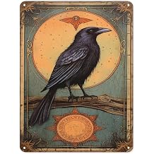 Halloween Tin Sign Black Crow Metal Tin Sign Vintage Wall Decor for Home Kitchen Garden Cafe Rustic Artistic Decoration 8x12 Inch