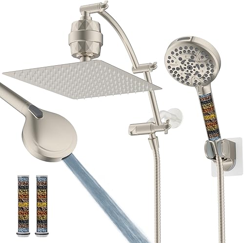 Miniatura 14 de Hibbent - Combo de cabezal de ducha de lluvia filtrada de 12" de metal completo, cabezal de ducha de mano de alta presión con brazo de extensión de