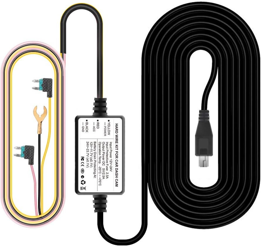 Zerogogo Dash Cam Mini USB Hardwire Kit 11.5ft 12V-24V to 5V Cable Kits for R1 Dash Camera to Record with Intelligent Parking Guard