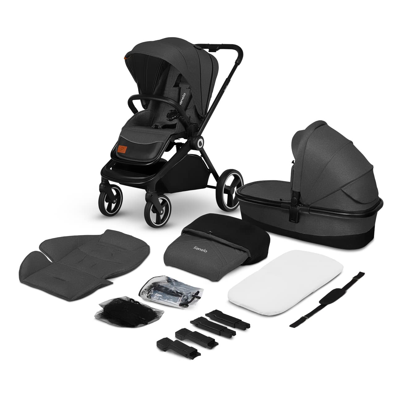 LIONELO Mika poussette enfant compacte 2en1, nacelle, poussette canne, poussette cosy, un habillage de pluie, une moustiquaire, un chauffe-pieds, poussette compact, pousette bebe complet