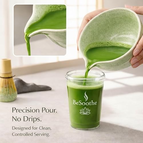 Miniatura 5 de BeSoothe - Juego de 8 batidores de té japonés de alta calidad, 8 piezas con cuenco de boquilla, batidor y soporte de bambú, cuchara, tamiz, toalla