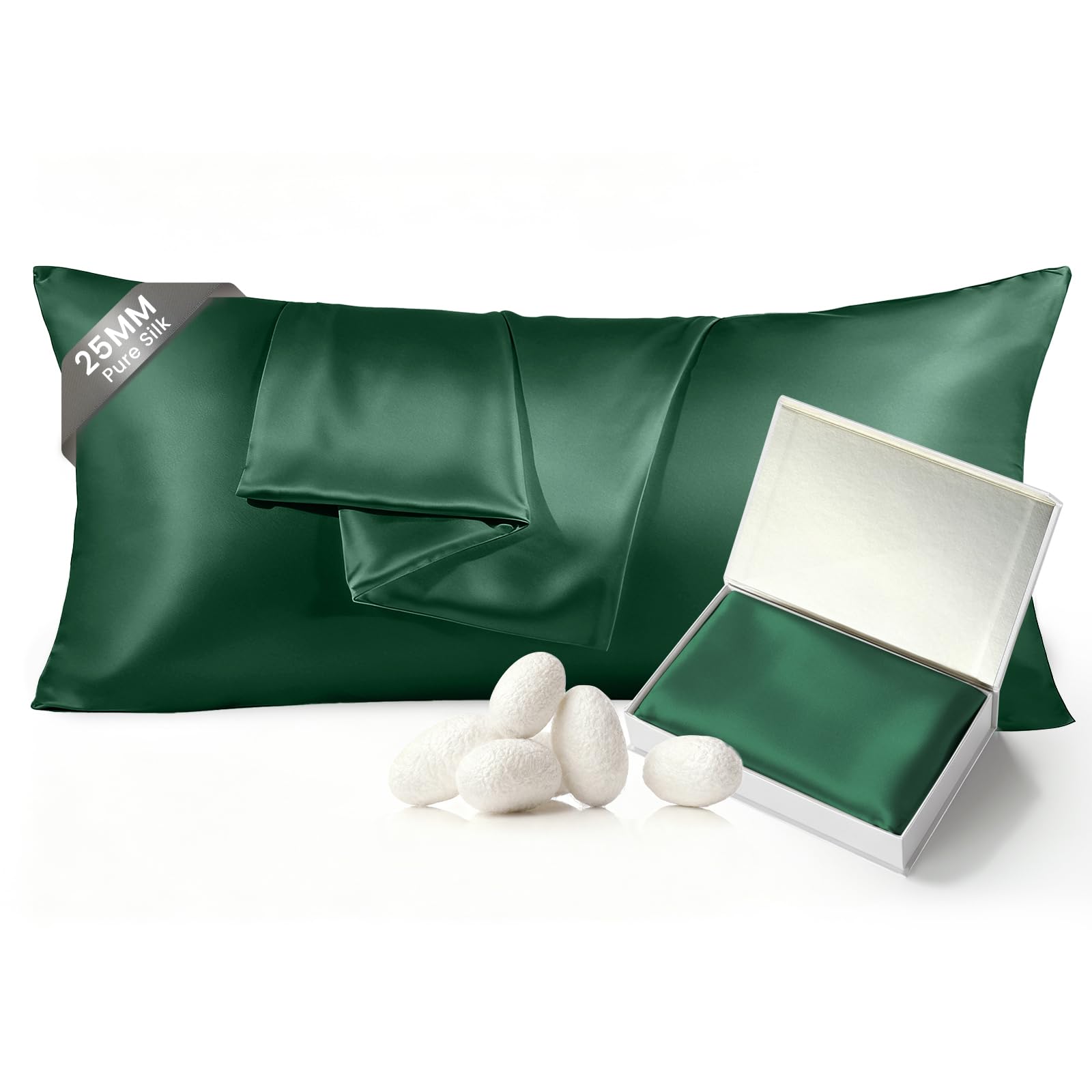 THXSILK 25 Momme 100% Mulberry Silk Pillowcase, Body, Emerald Green