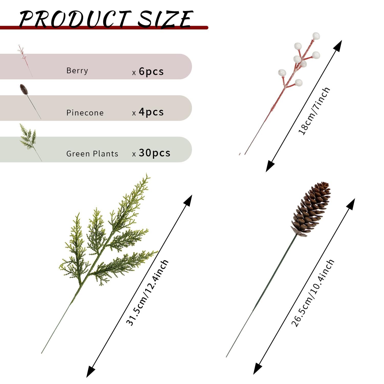 Künstliche Tannenzapfen mit Beeren-Tannenzapfenstielen, sortiert, immergrüne Zedernspieße, künstliche Stechpalmenbeeren, Tannenzapfen, Sprays, Wintergrün für Bastelarbeiten, Girlande, Urlaub