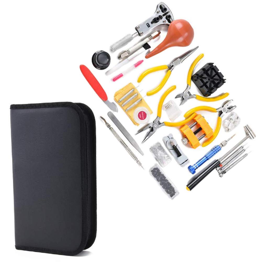 Kit de reparación de relojes en estuche de transporte, kit de herramientas de reparación de correa de reloj que incluye martillo, kit de herramientas de reemplazo de pilas de reloj para reparar vari