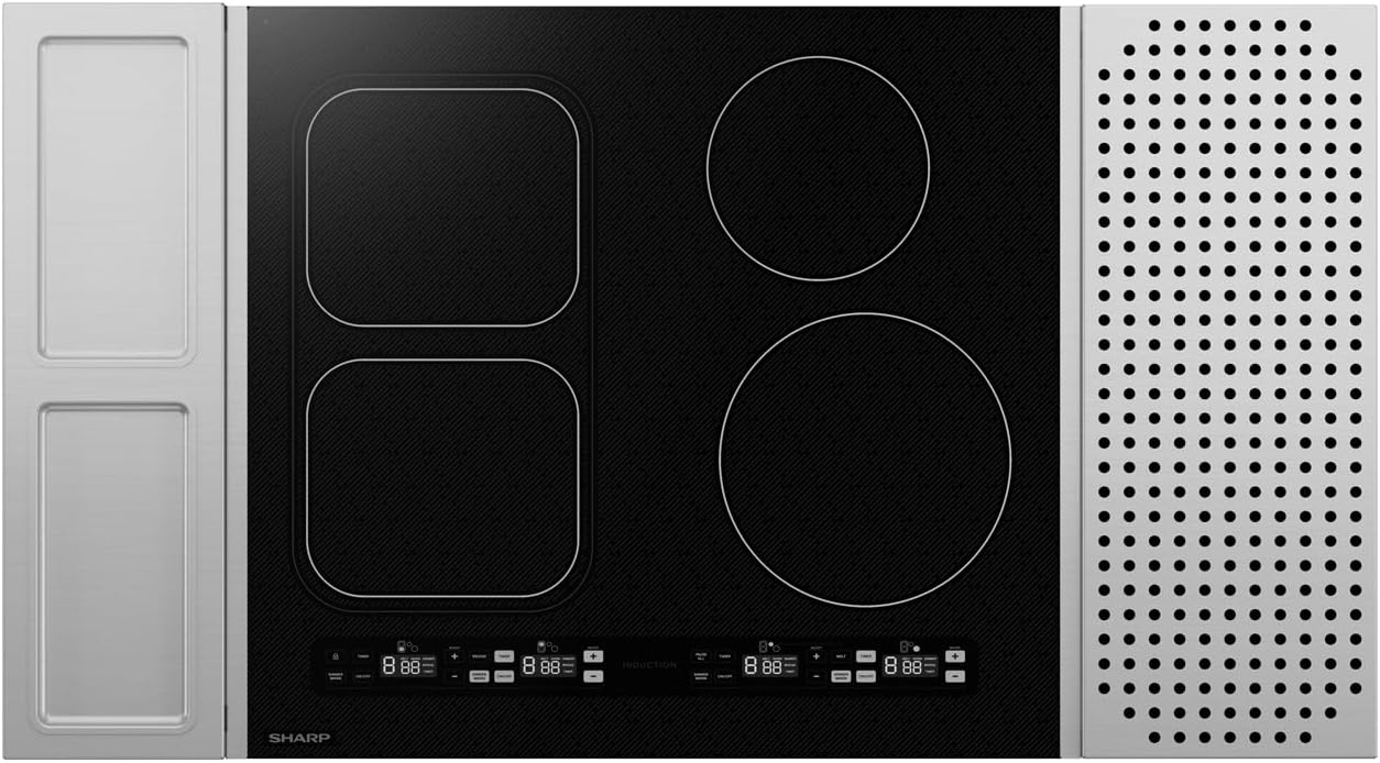 Sharp SCH2443GB 24" induction cooktop, premium glass w/pattern design, white LED display, Individualized timers for each cooking zone, 4 cooking zones w/Simmer, Warm, & Melt presets