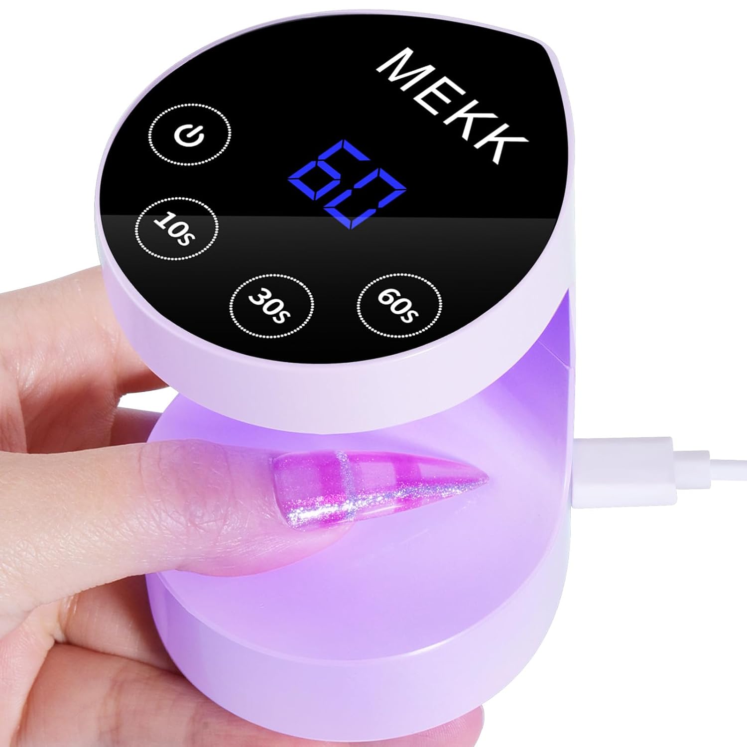 MEKK Mini UV Light for Nails,Peach-Shaped Mini LED Nail Lamp with Auto-Sensor,8 Beads,4 Timer,Professional Single Finger UV Light for Gel Nails Small Gel Nail Lights for Travel & Home Use-Purple