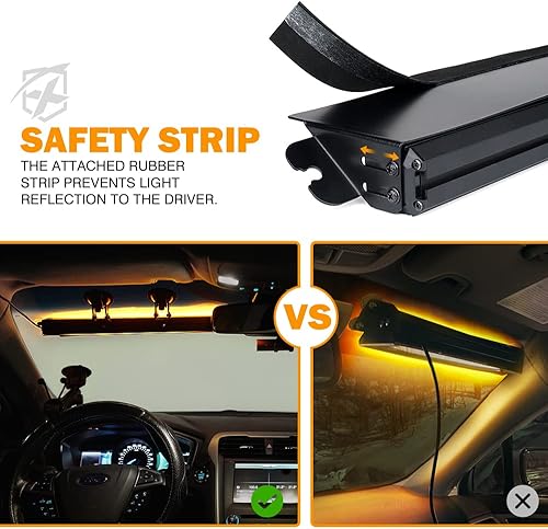Miniatura 4 de Xprite Barra de luz estroboscópica de aluminio para parabrisas con ventosas, visera LED blanca súper brillante, cubierta trasera, advertencia de