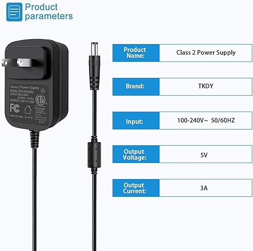 Miniatura 5 de TKDY Cable de fuente de alimentación de 5 V CC, adaptador de CA de 110-240 V apto para 5 voltios 3A 2A 1.5A 1.5A 1A Polycom teléfonos IP Hello Baby