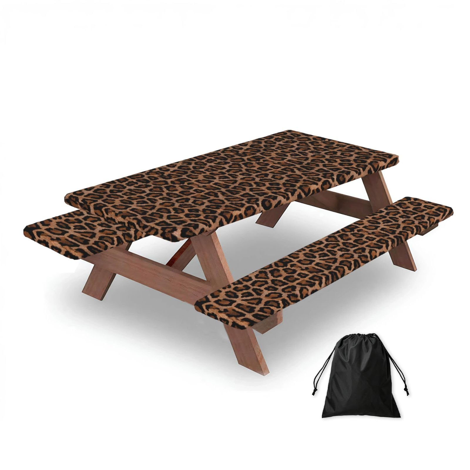 Dopklna As Picture Cool Cheetah Leopard Background, Picnic Table Cover With Bench Covers -Waterproof Elastic Fitted Tablecloth For Garden Camping Patio 76X152cm
