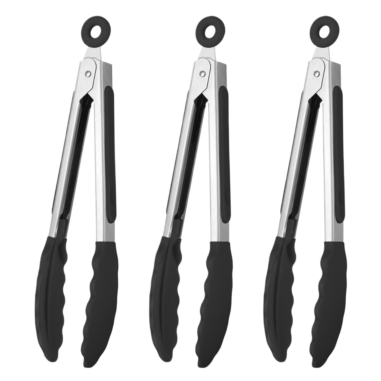 Pinzas de cocina silicona 9 pulgadas, 1/3 Uds., con puntas goma antiadherentes selladas y mango acero inoxidable(3PCS)