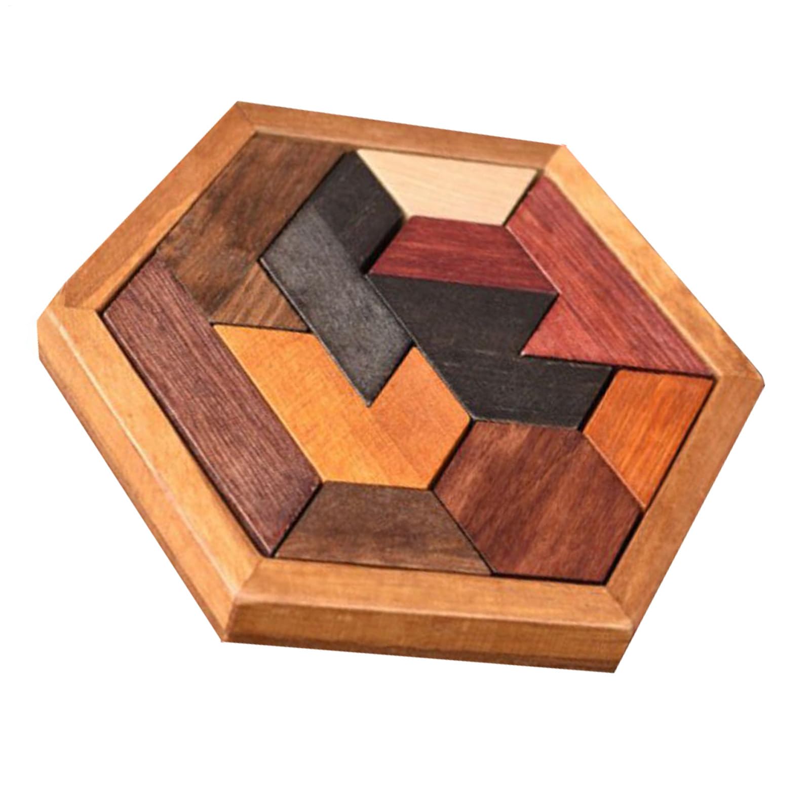 Wooden Hexagon Puzzle for Kids, Tangram Puzzle Jigsaw Block, Wooden Brain Teasers Puzzles for Children, Geometry Logic Intelligence Game Educational Toy for Adults Kids Challenge