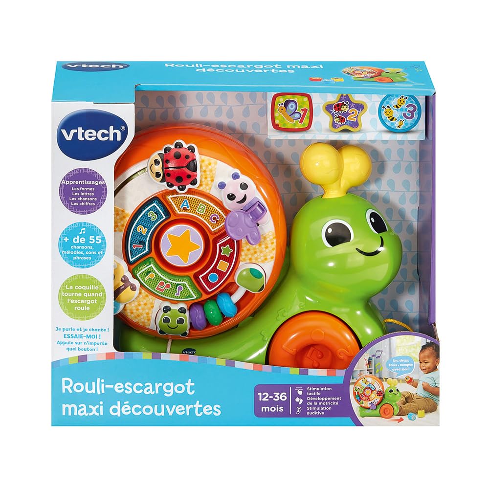VTech Rouli-Caracol Maxi descubrimientos, Juguete para Disparar 2 en 1, clasificador de Formas, Juegos de Despertar, Caracol para Caminar, Juguete Musical e Interactivo, Regalo para niños a Partir de