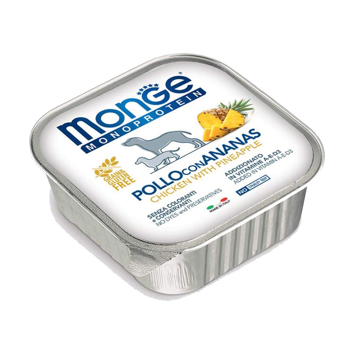 Monge Alimento Cibo Umido per Cani MONOPROTEICO Frutta Pollo e Ananas GR.150X24