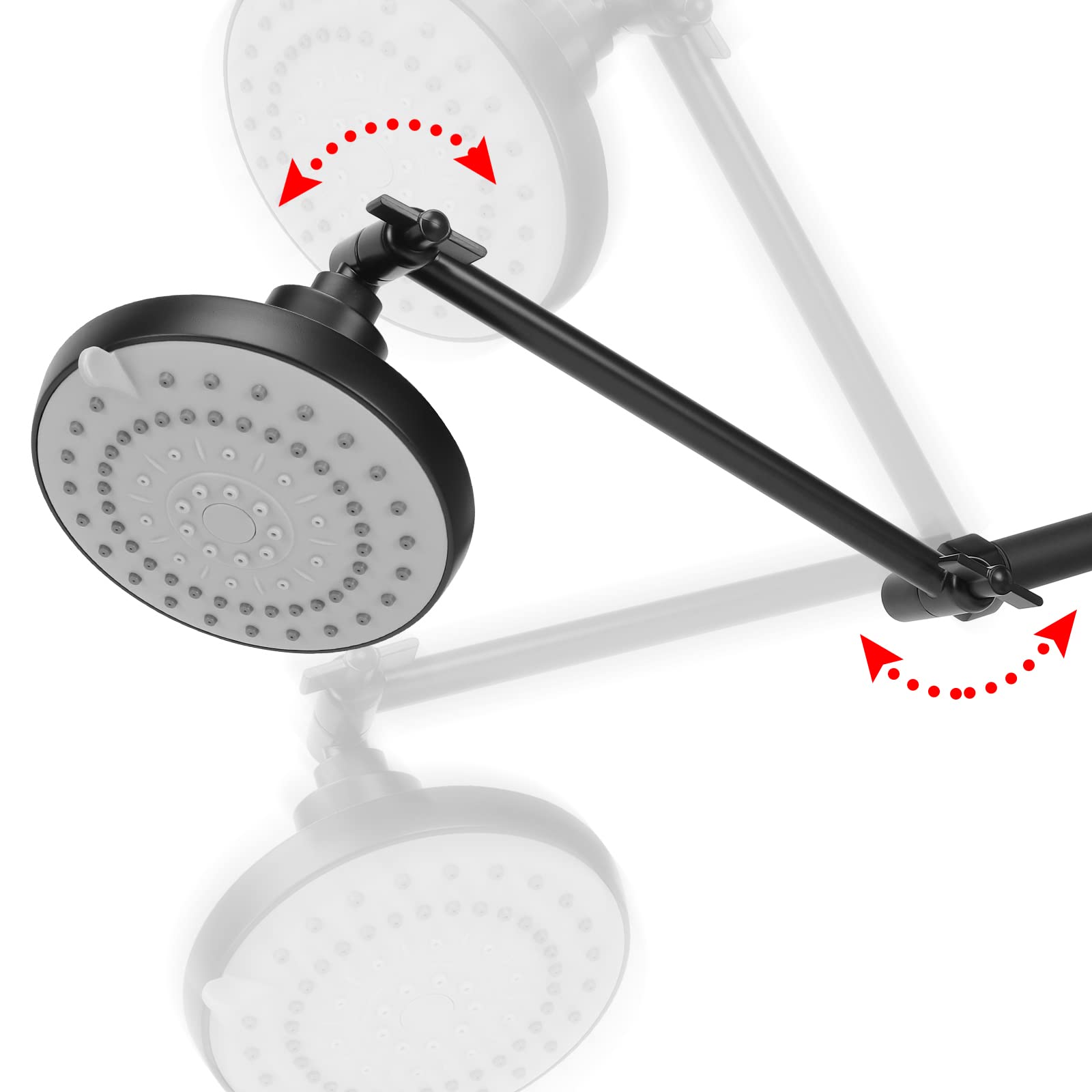 Cabezal de ducha de alta presión con brazo ajustable de 11 pulgadas, lluvia con brazo de ducha, hace que el agua fluya verticalmente para una mejor experiencia de baño (5 pulgadas, negro)