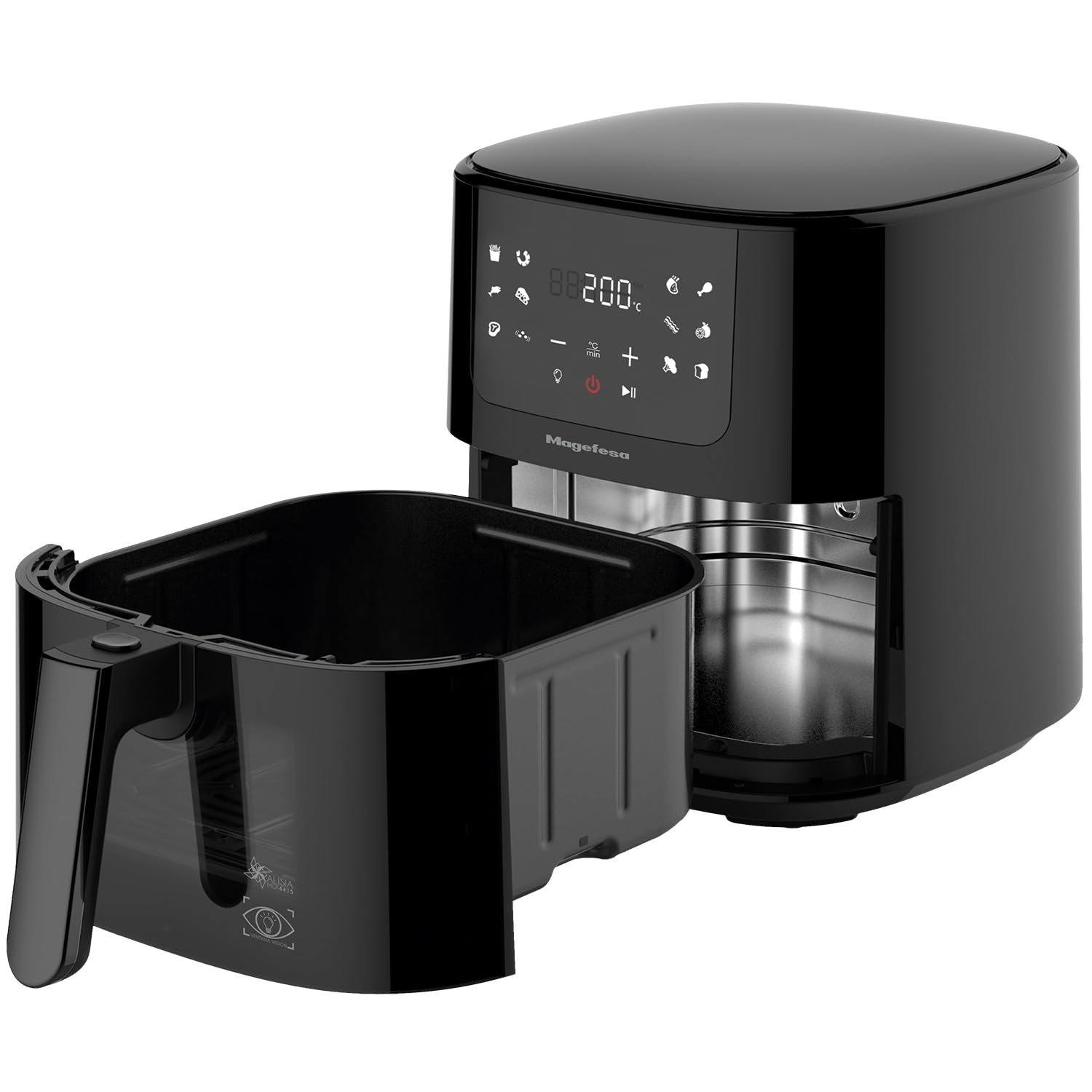 Magefesa Alisia - Freidora de Aire, 1500W, 5 Litros, 11 Funciones, Limpieza Sencilla, Aire Caliente 360º, Apagado Automático, Desmontable, Negra