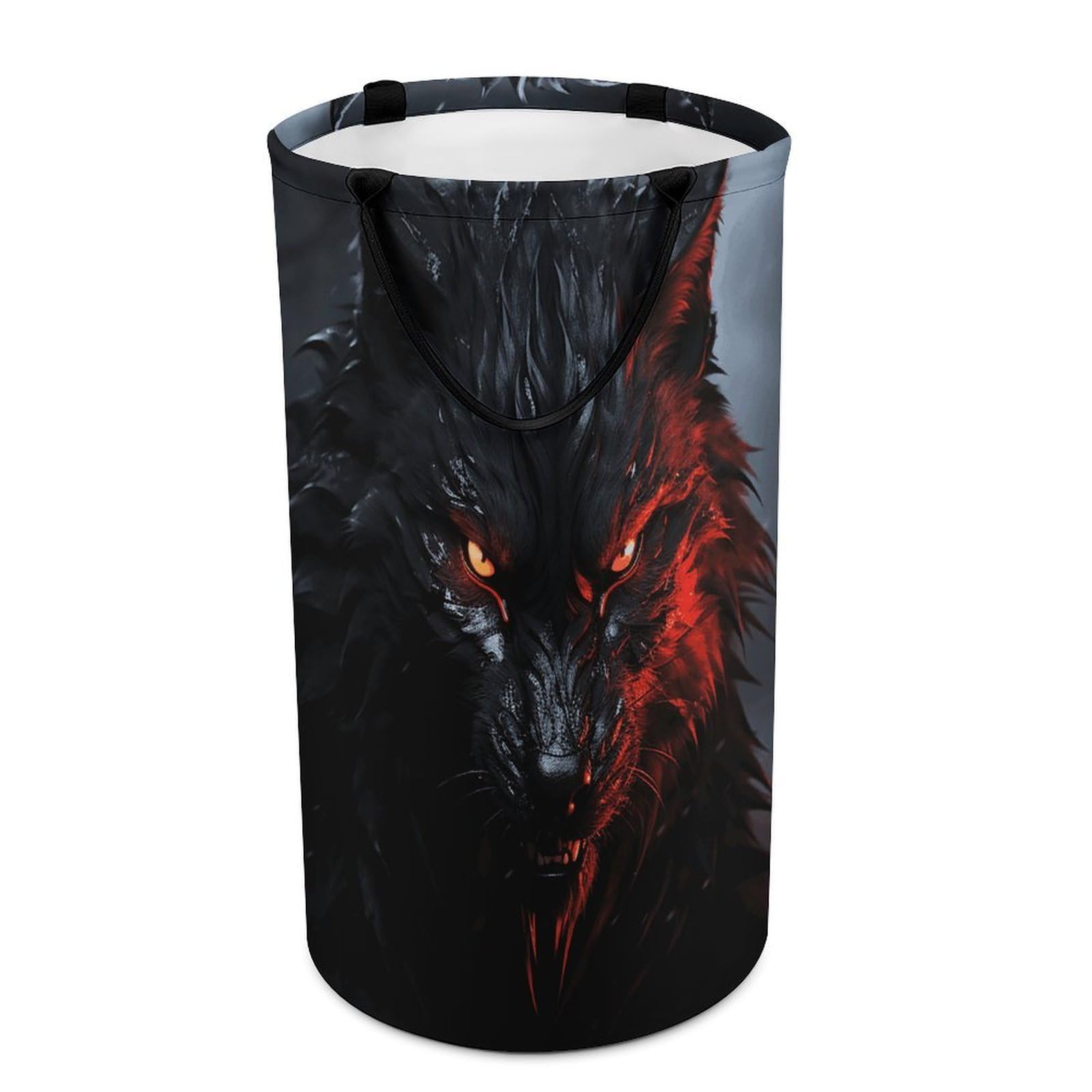 Fodpand Style Big Black Wolf With Red Eyes Laundry Basket With Handle Foldable Laundry Hamper Narrow Laundry Bag For Bedroom, Bathroom, Laundry Room 15.7X27.2 In