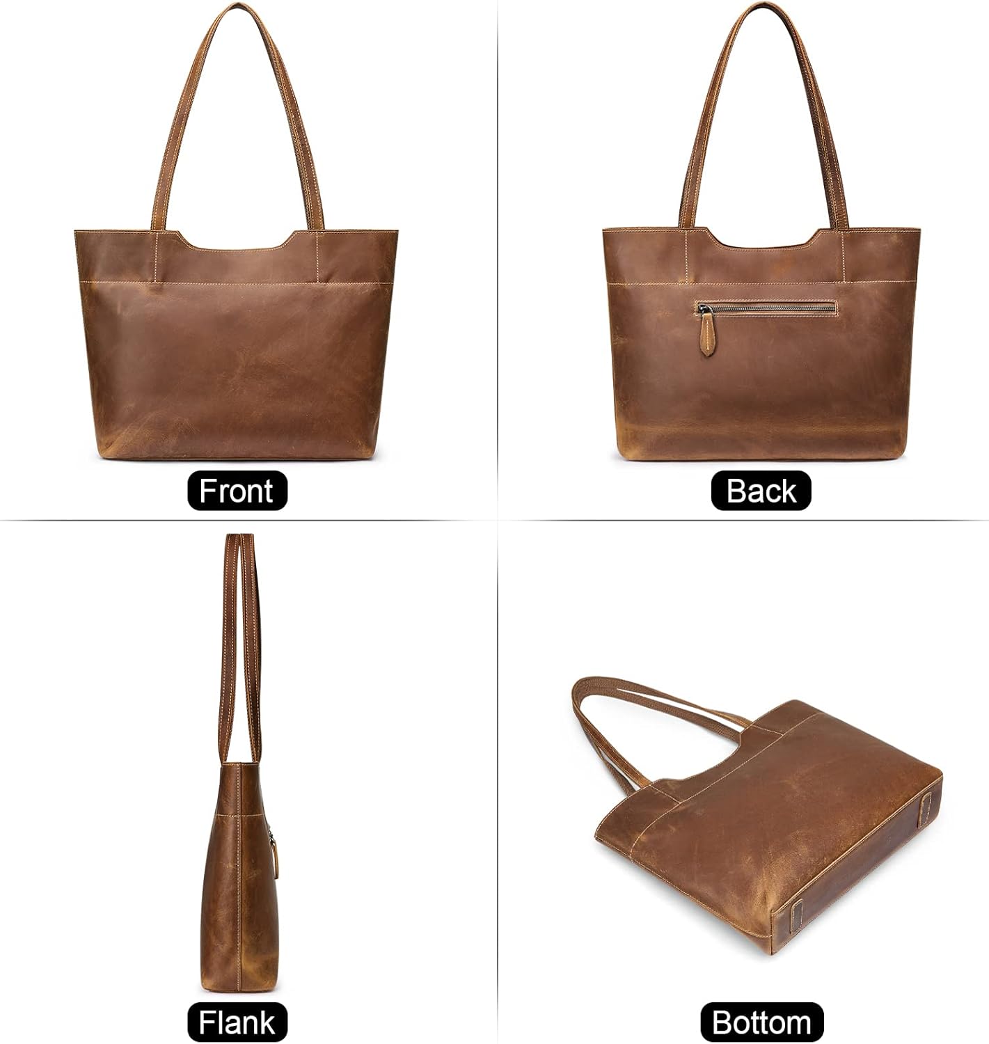 S-ZONE Vintage Genuine Leather Tote Bag for Women Large Handbag Shoulder Purse - Image 5