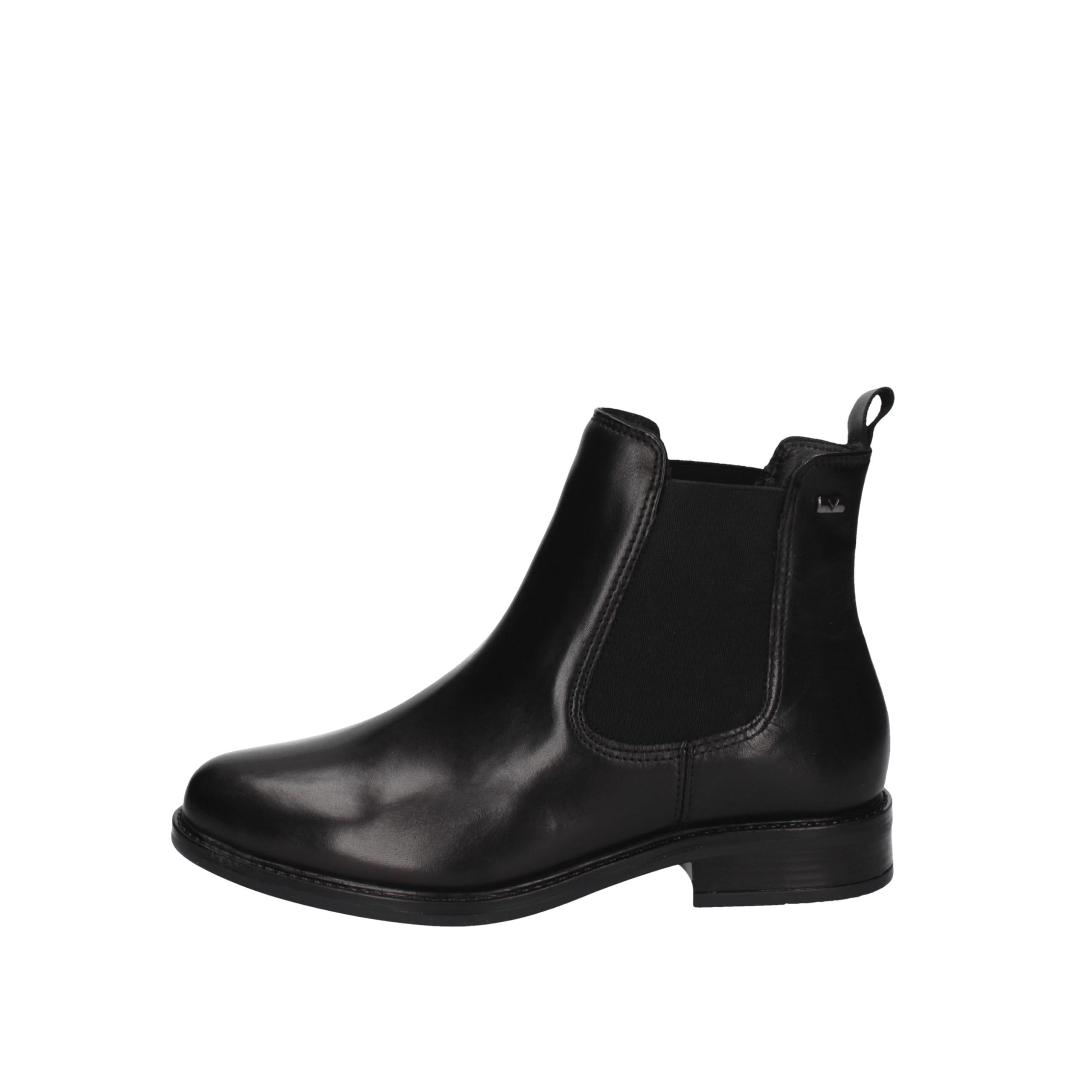 Valleverde 17102 Stivaletti Casual Donna Pelle Nero Tacco Grosso 3Cm Suola Gomma Gambale Caviglia