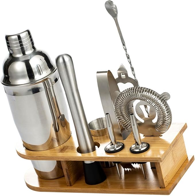 Kit de Bartender 10 Piezas, Coctelera Acero Inoxidable con Rack miniatura 4