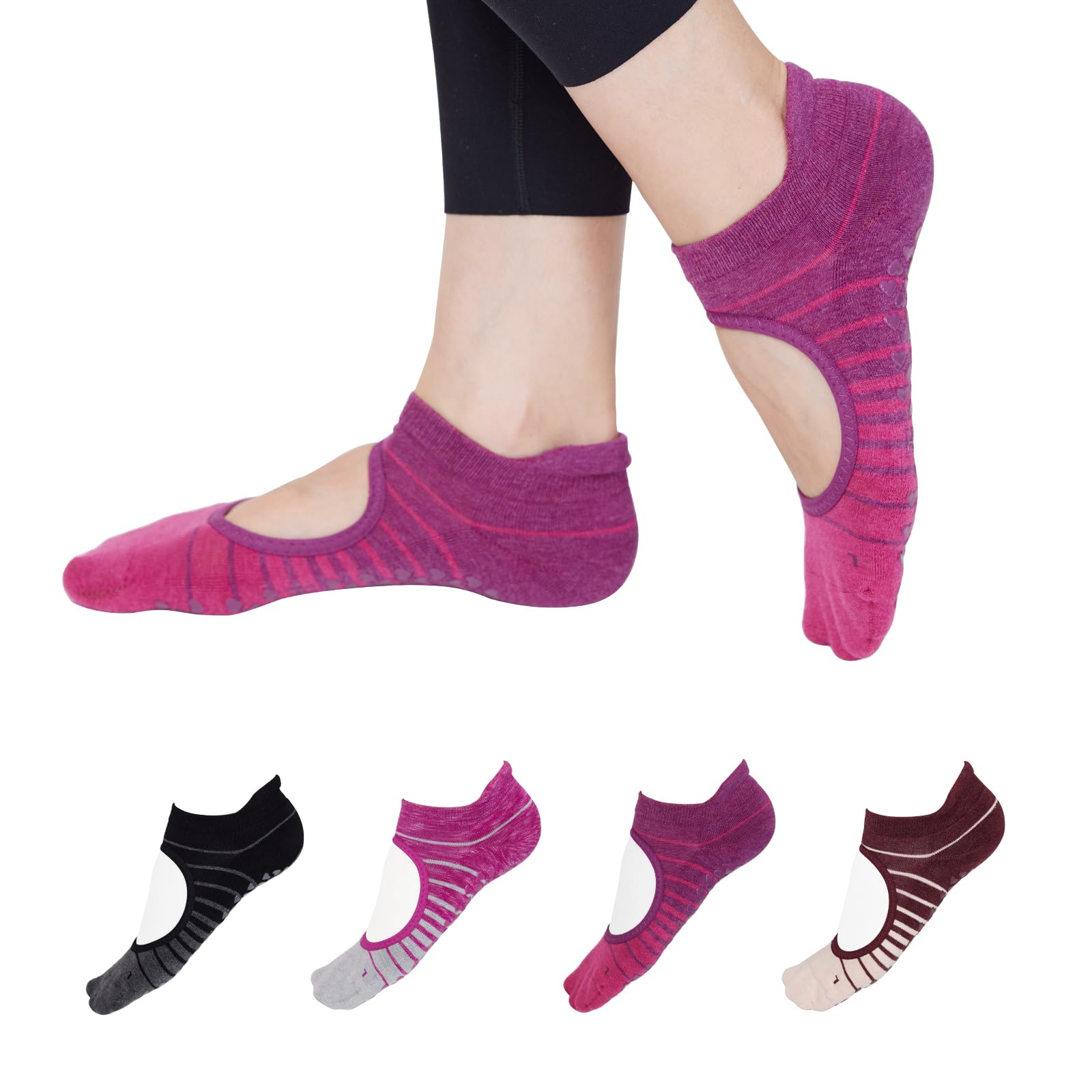 Anti-Slip Yoga Socks for Women 4 Pairs Stretchy Grip Socks for Pilates Barre Dance and Studio Workouts