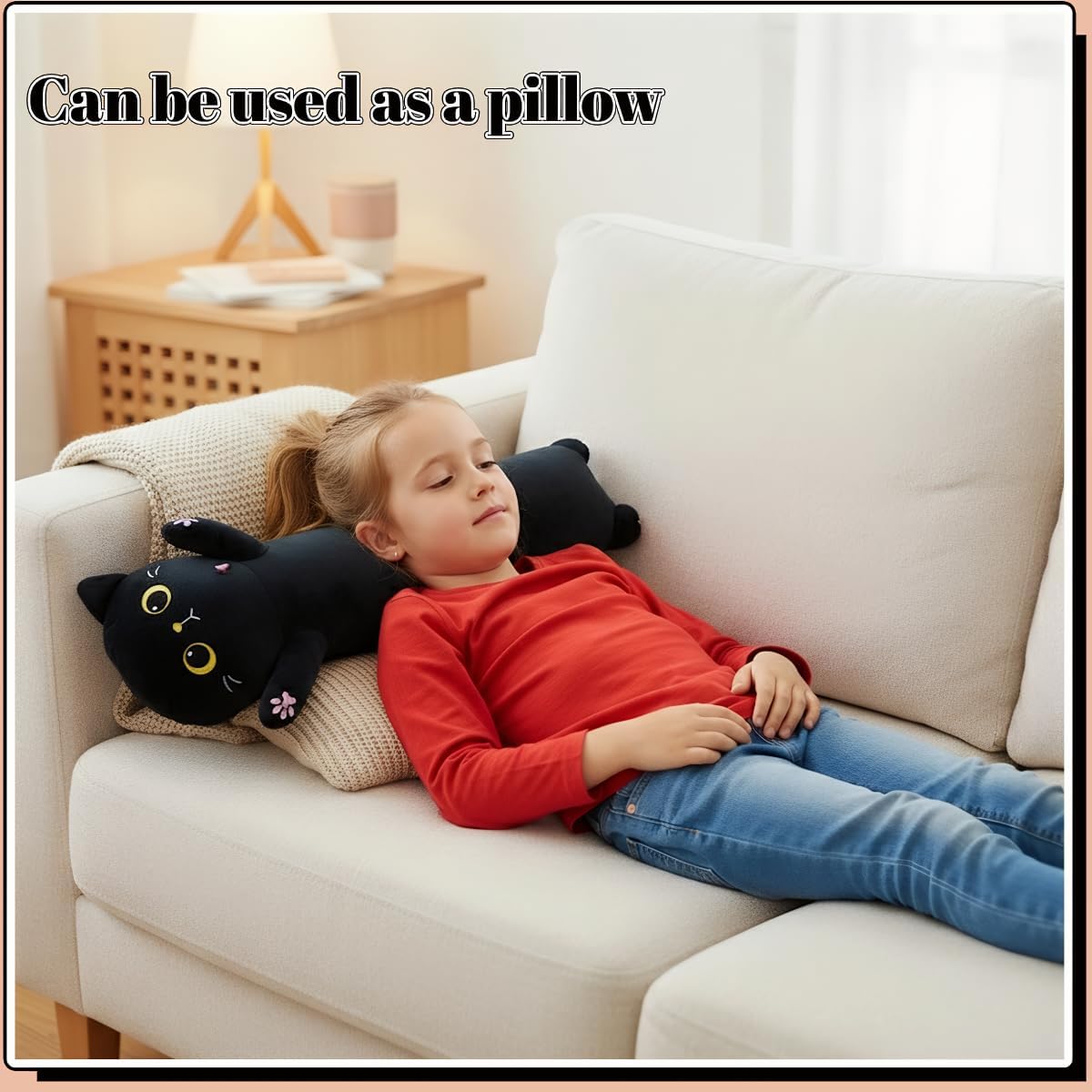 Long Black Cat Plush Pillow, Soft Stuffed Animal Body Pillow, Big Cat Plushie Birthday Gift for Boys Girls (60cm/23.62inch) - Image 6