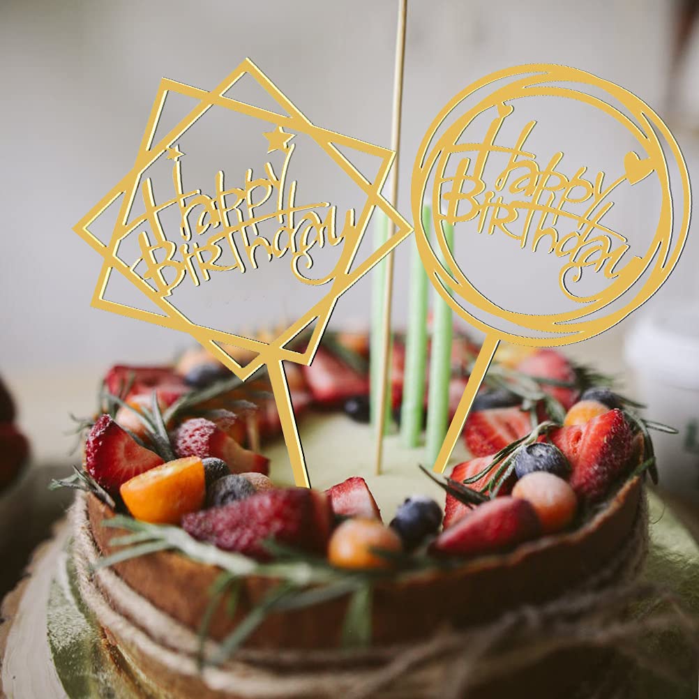 Décorations De Gâteau Anniversaire - 12 Pièces Acrylique Pailleté - Inscriptions "Happy Birthday", étoiles, Motifs Dorés Et Argentés - 9