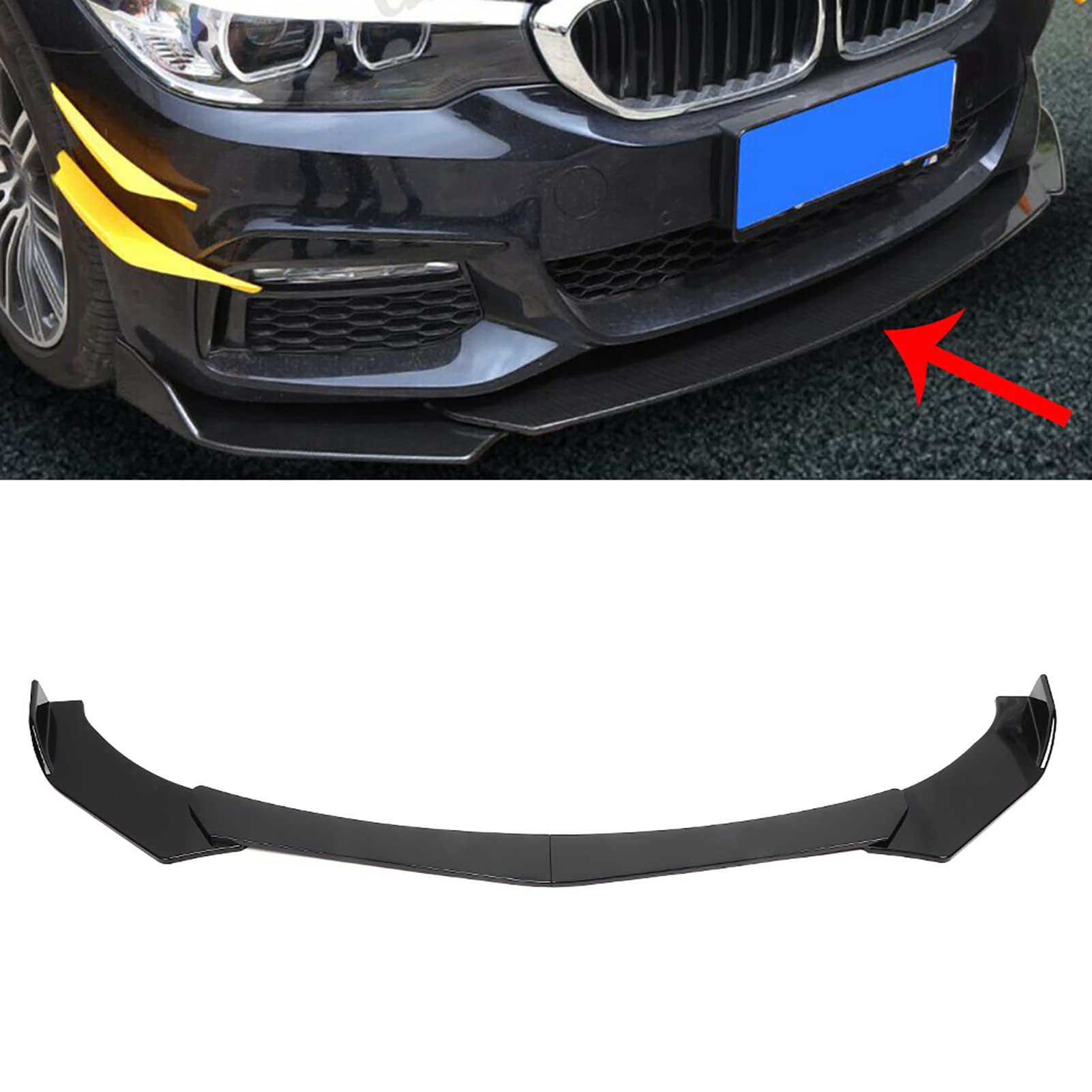 Generic Alerón Divisor de Labios para Parachoques Delantero, Kit de Carrocería Negro Brillante con Protector Protector, Ajuste Universal para Vehículos Sedan Coupe