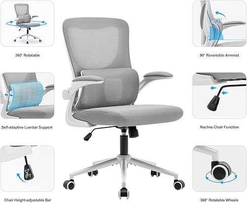 Miniatura 3 de BRTHORY Silla de oficina ergonómica de altura ajustable con soporte lumbar autoajustable, silla de computadora de malla transpirable, silla de