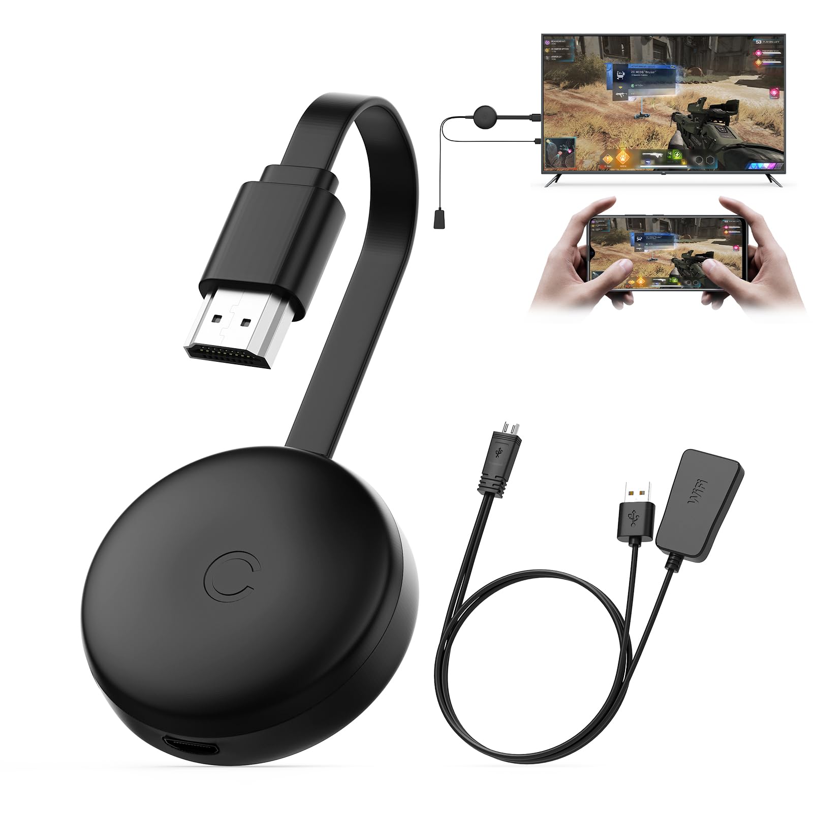 Miracast Wireless HDMI Dongle Adapter, Receptor Screen Mirroring para iOS/Android/Windows/macOS/Laptop/Tablet a TV/Monitor/Proyector, HDMI Extender Compatible con AirPlay, Miracast, DLNA