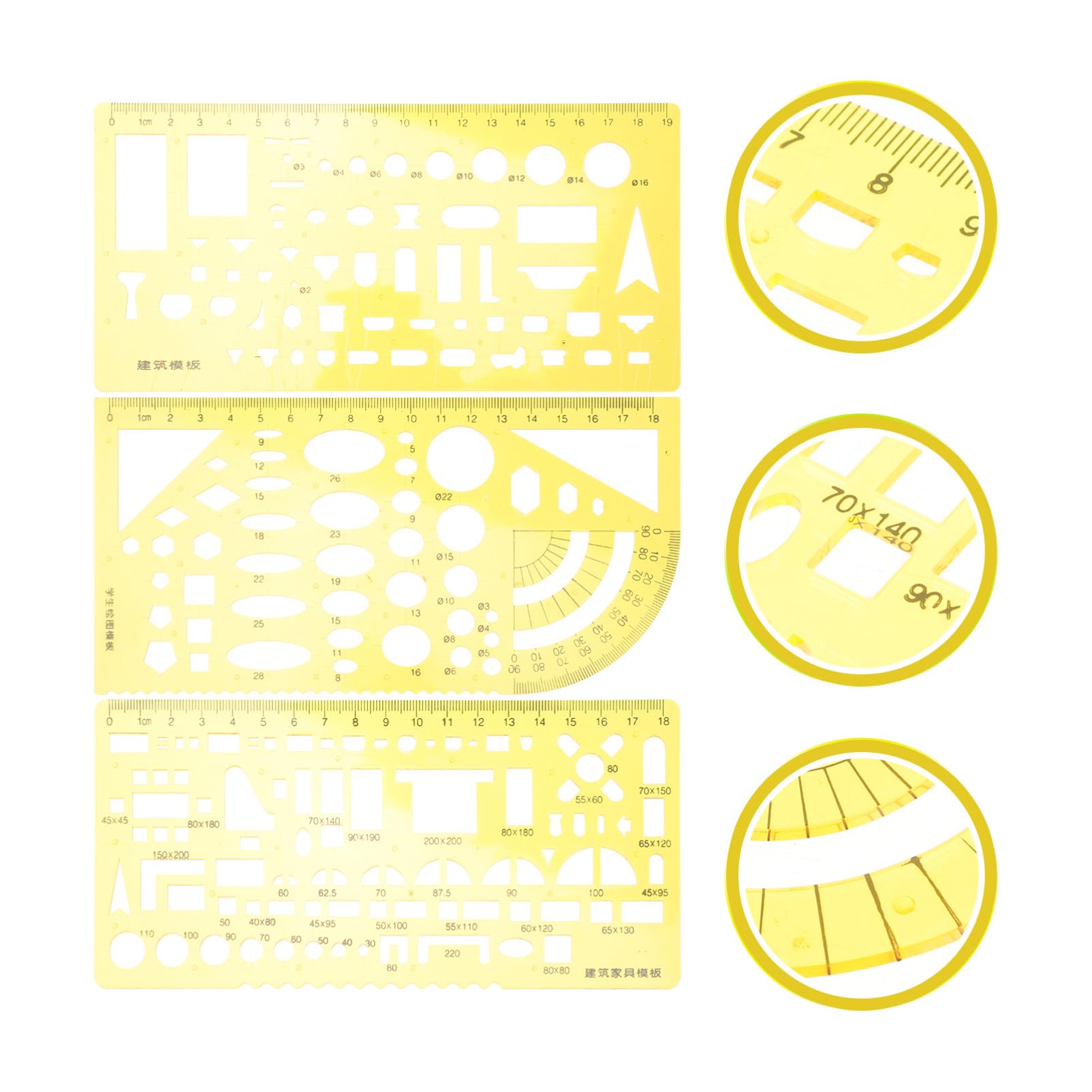 Gadpiparty 4 Sätze Geometrische Zeichenschablone Teiliges Maßwerkzeug für Architektur Technisches Zeichnen und Inneneinrichtung für Präzise Kurven und Formen