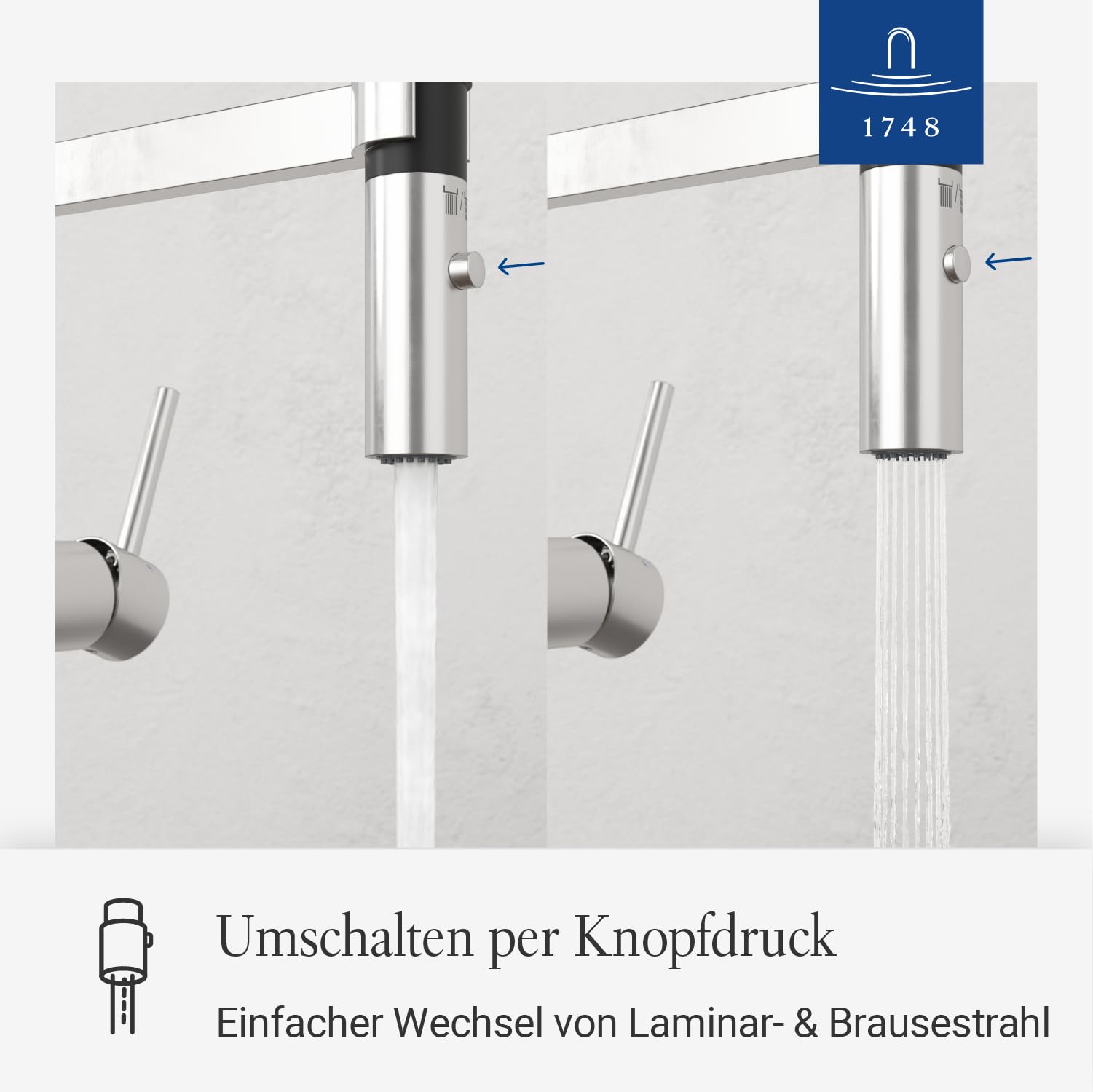 Villeroy & Boch Steel Expert 2.0 Küchenarmatur, Hochdruck, Wasserhahn Küche mit Umschaltfunktion und schwenkbarem Auslauf, Spültischarmatur wassersparend, Auslauf Höhe 170mm, Edelstahl massiv