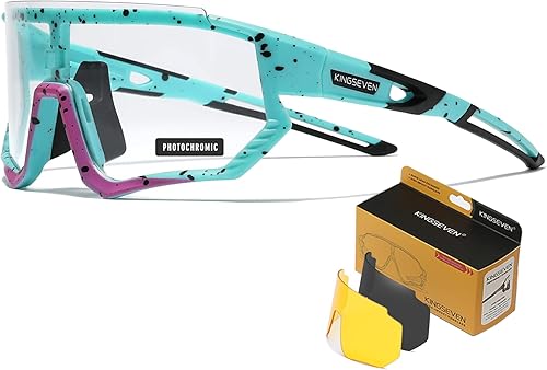 KINGSEVEN Gafas de ciclismo fotocromáticas para hombres y mujeres, bicicleta deportiva, MTB, gafas de sol con 3 lentes intercambiables LS910
