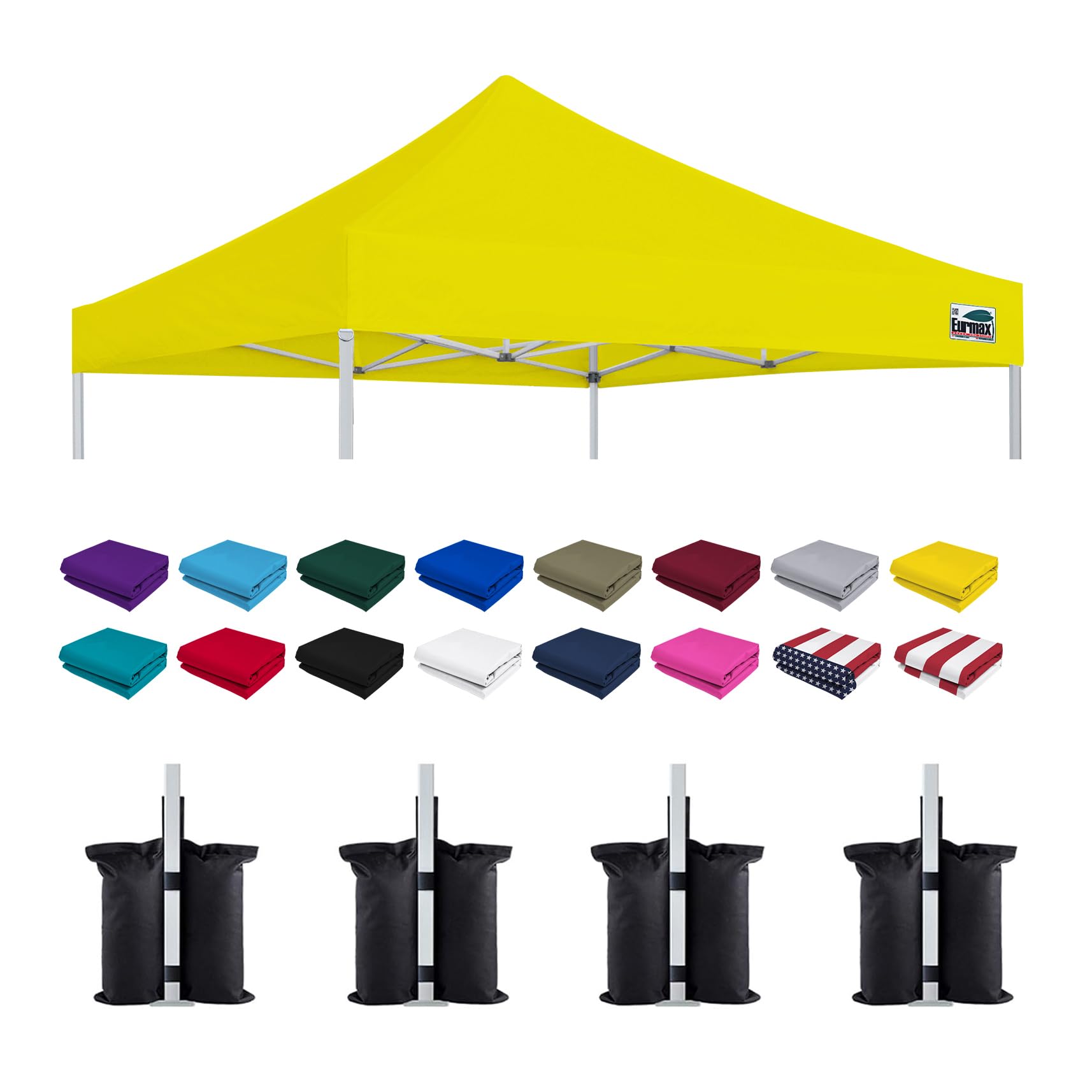 Eurmax USA 10x10 Pop Up Canopy Replacement Top,Universal Instant Canopy Cover ONLY,Heavy Duty UPF 50+ UV Protection,Water &amp; Wind Resistant Tarp,30+ Colors Available,Bonus 4 Sand Bags (Yellow)