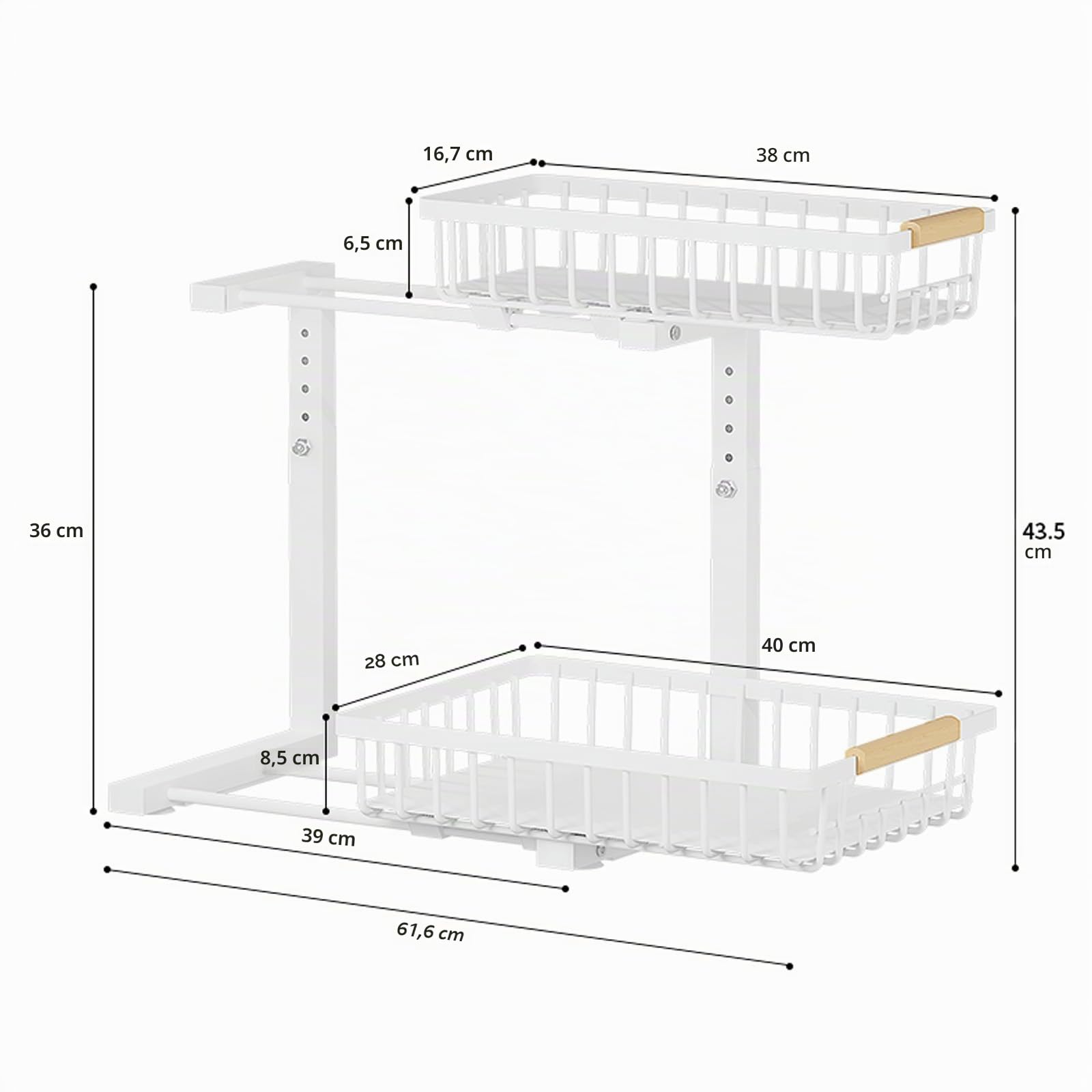 2 Pezzi Organizer Sottolavello a 2 Livelli Regolabile in Altezza Organizzatore Sotto Lavello Metallo Scorrevoli Cassetti Scaffale Estraibile per Cucina Bagno (Nero, confezione da 2)