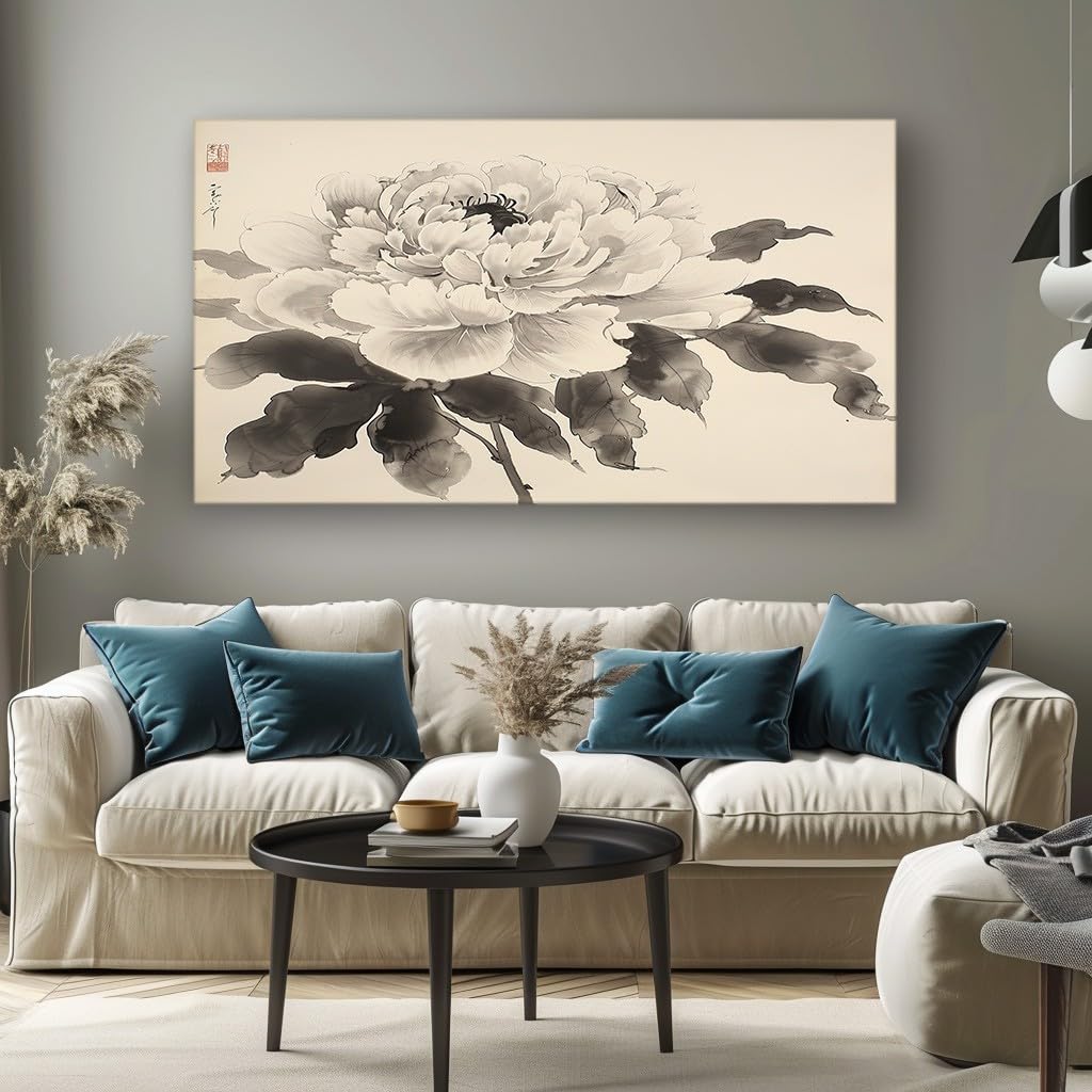 MKBKLI Wall Canvas for Living Room Ink Wash Lily Modern Abstract Canvas Print, Decorative Artwork for Bedroom, Dining Room and Home Decor 60x120cm
