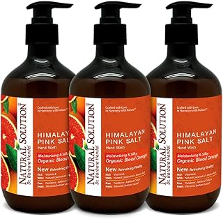 Natural Solution Hand Wash - Moisturizing Blood Orange & Himalayan Pink Salt Liquid Soap - 14 oz (Pack of 3) | Hydrating & Gentle Formula | Ideal for Daily Use