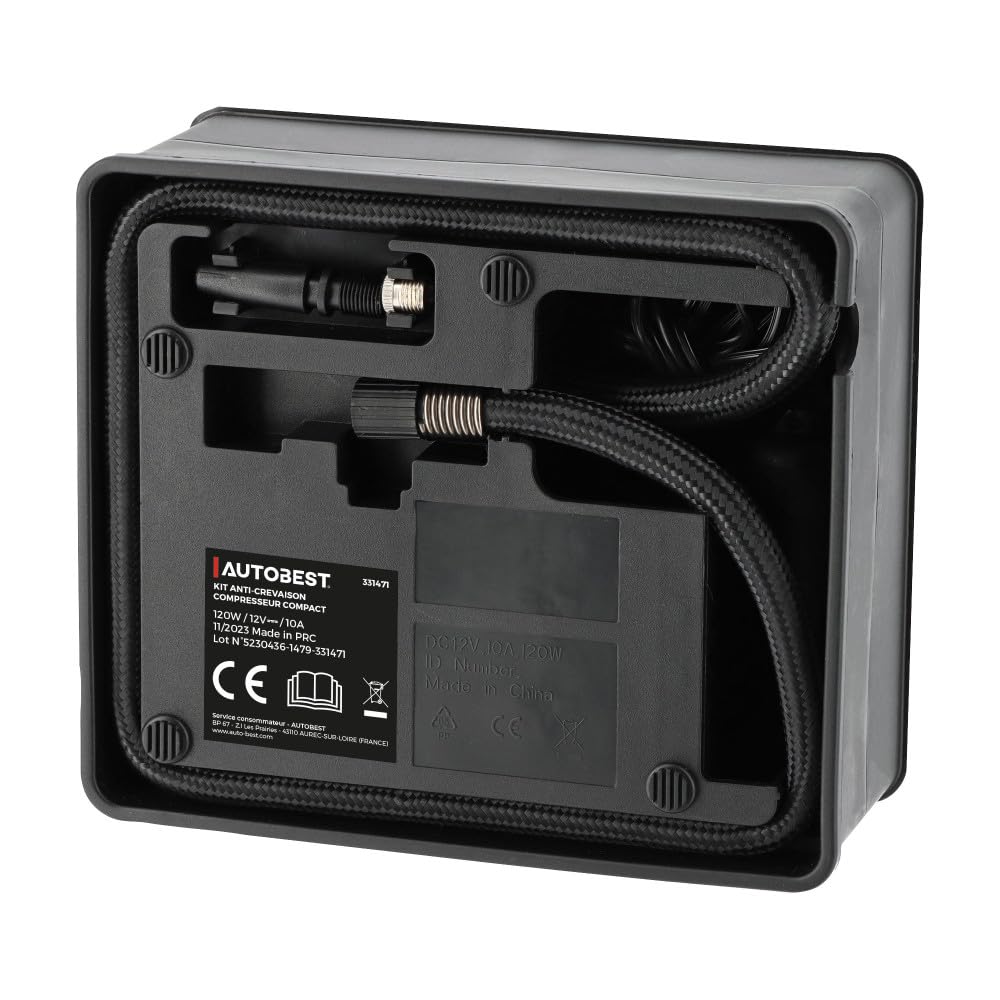 Autobest Kit anti foratura compressore compatto + liquido di riparazione