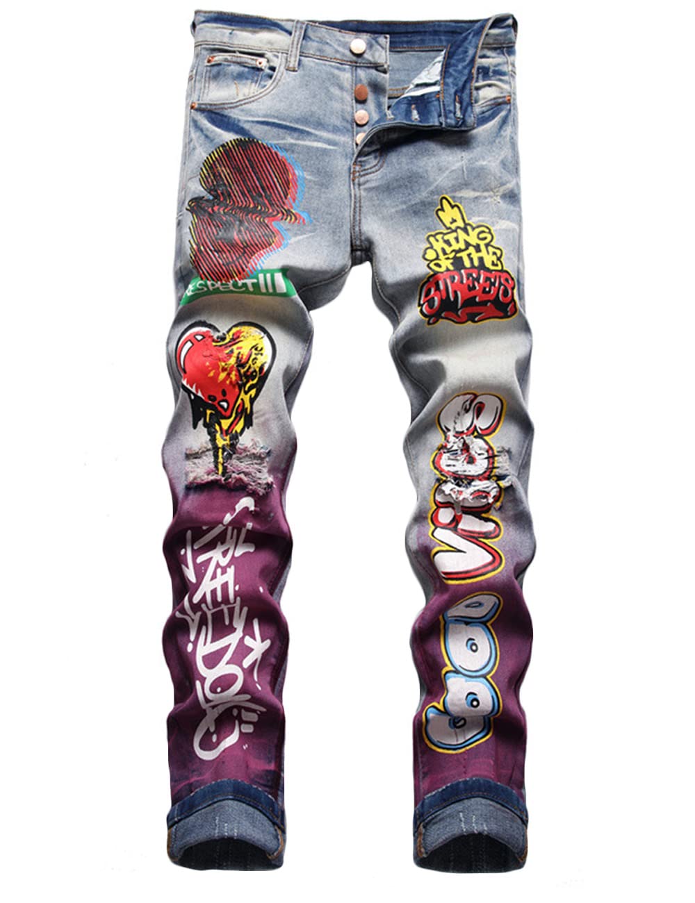 Nutriangeemens Graffiti Hip Hop Jeans Ripped Skinny Distressed