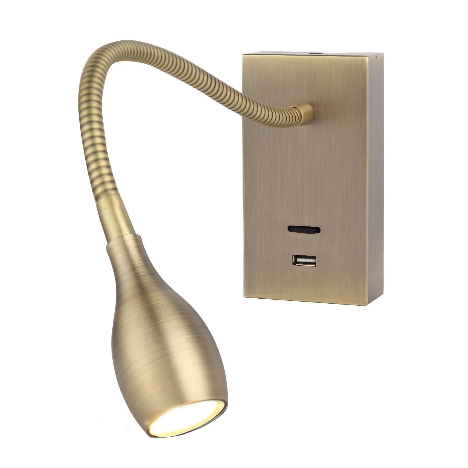 Meanyee Wall Mount Reading Lights Gooseneck Bedside lamp with Switch/USB Charge Port/Adjustable / 3W 3000K / Bronze Finish/MY-WN198T