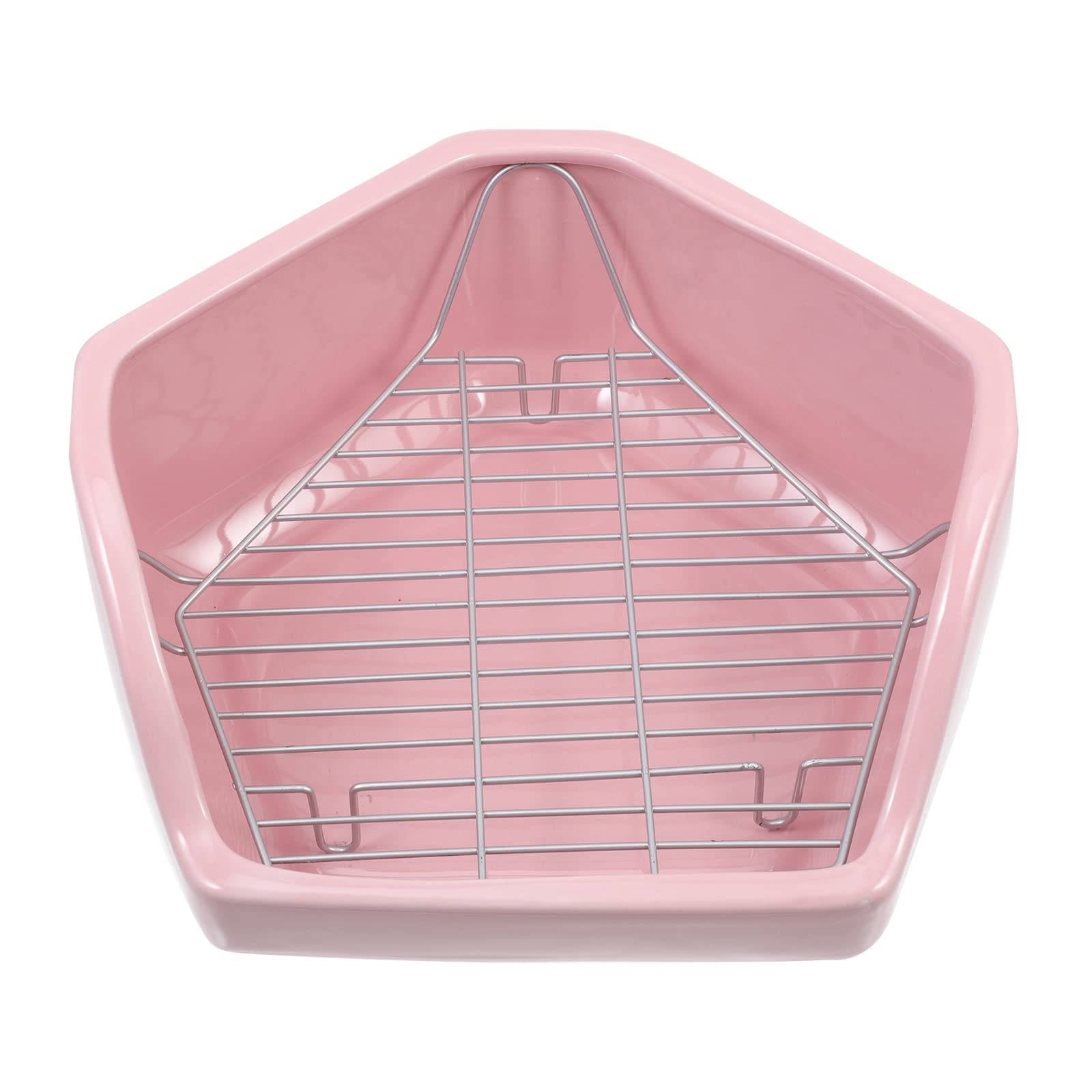 Lettiera per Conigli in Ceramica Pentagonale Rosa Griglia Rimovibile e Design Antivribaltamento per Cincillà e Furetti