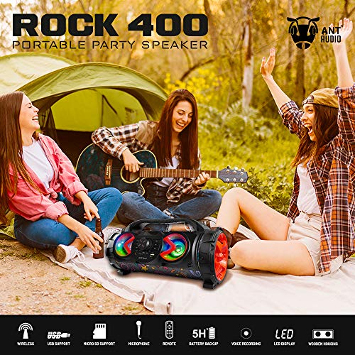 Image of Ant Audio Rock 400 Bluetooth Party Speakers with FM Radio, Micro SD Card, USB, MIC and Aux 3.5 mm Support, Microphone for Karaoke Machine, LED Lights and Subwoofer - 40 watt