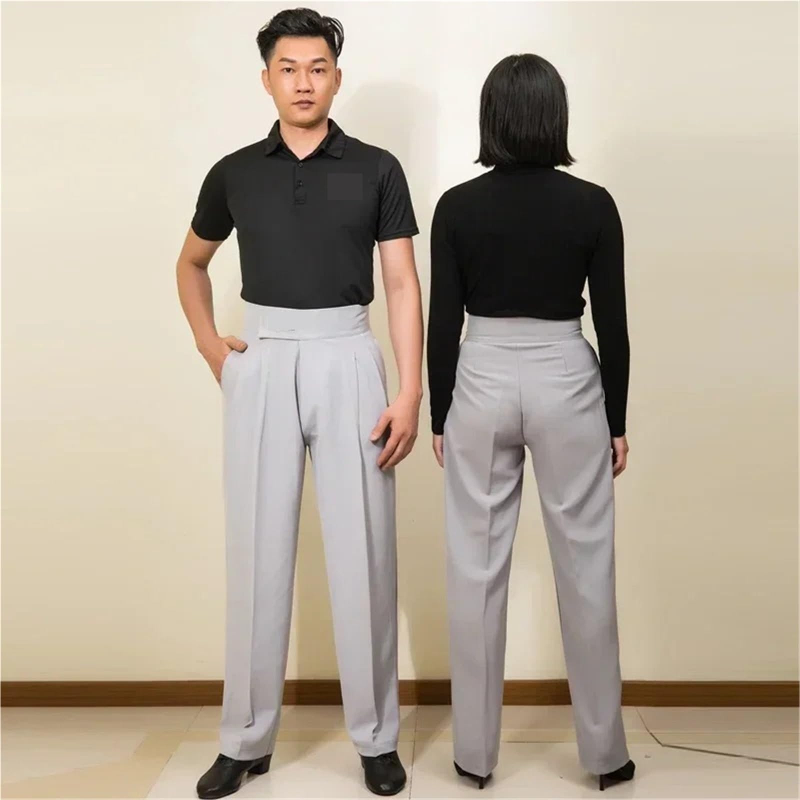 Pantalones De Baile Latino Para Hombre Pantalones de baile latino for hombre y mujer, for adultos, baile de salón, competición, cintura alta, color negro, for chachachá, salsa y vals.(Grey,31(Waist 80