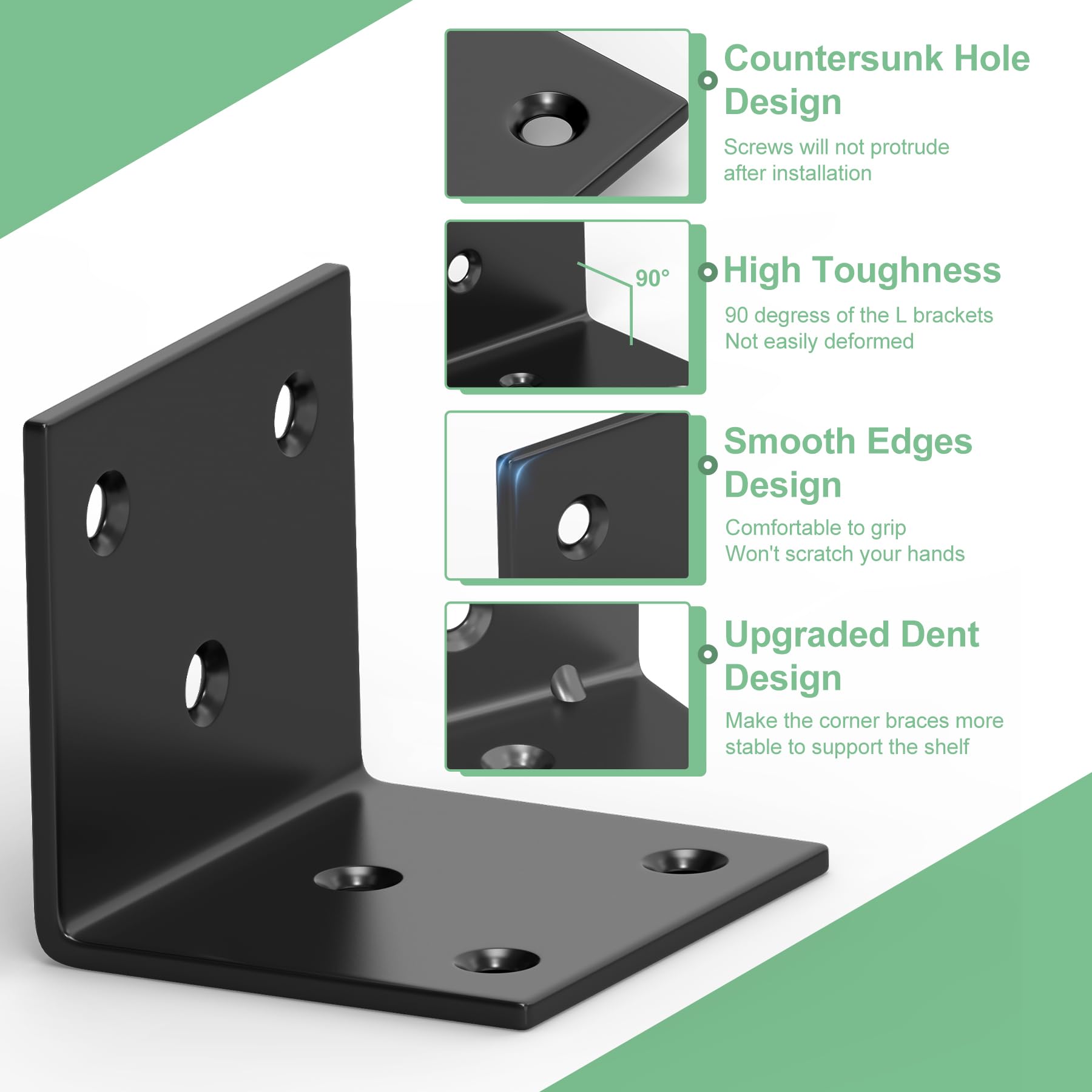 Staffe angolari in metallo, 16 staffe a L da 3,2 x 3,2 x 3,2 cm, per mobili in legno, staffe per mensole spesse 14 G, staffe angolari in acciaio legato, staffa ad angolo retto per sedie da