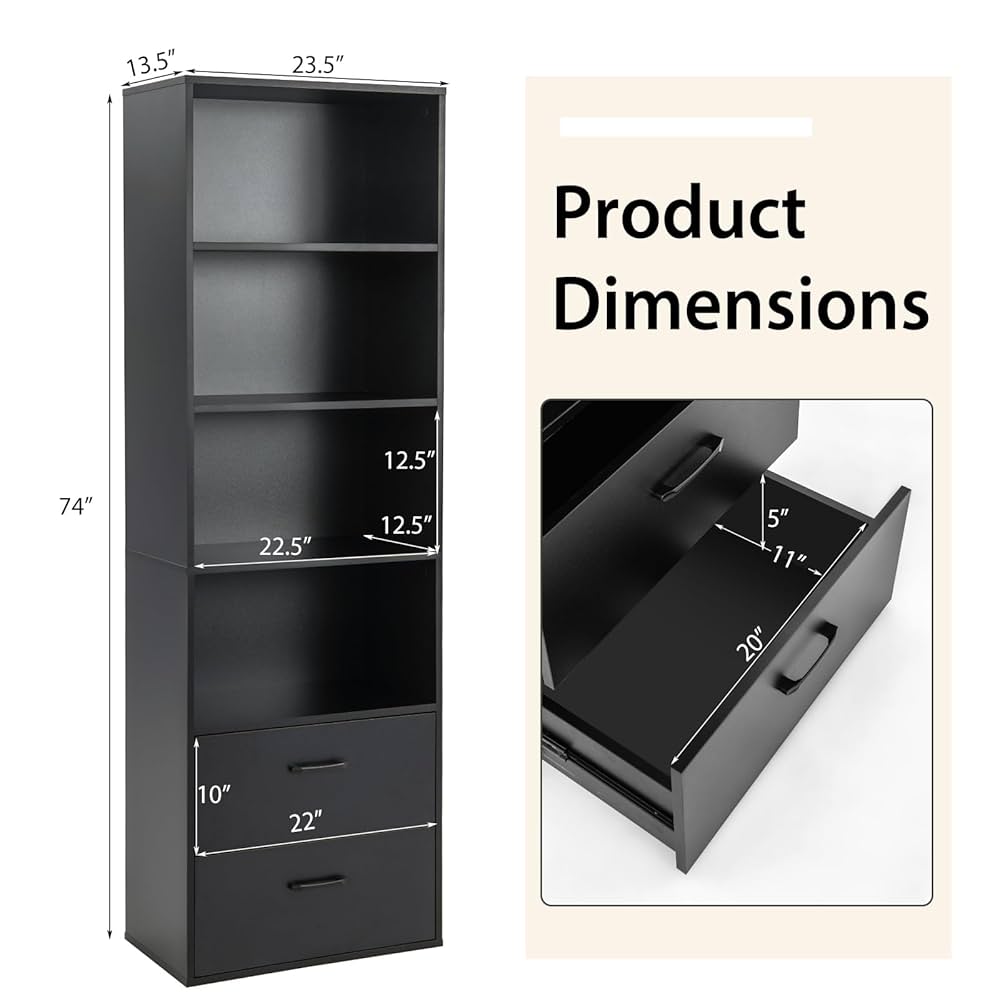 アントステラ　BOOKCASE　723 Seventable Bookshelf with 4 Hooks, 6-Tier Industrial Vintage