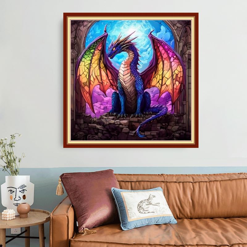 Image of Foxhool Beginners Cross Stitch Kits Stamped Full Range of Embroidery Kits for Adults DIY Cross Stitches kit Embroidery Patterns for Needlepoint kit-Magic Dragon 18x18 inch