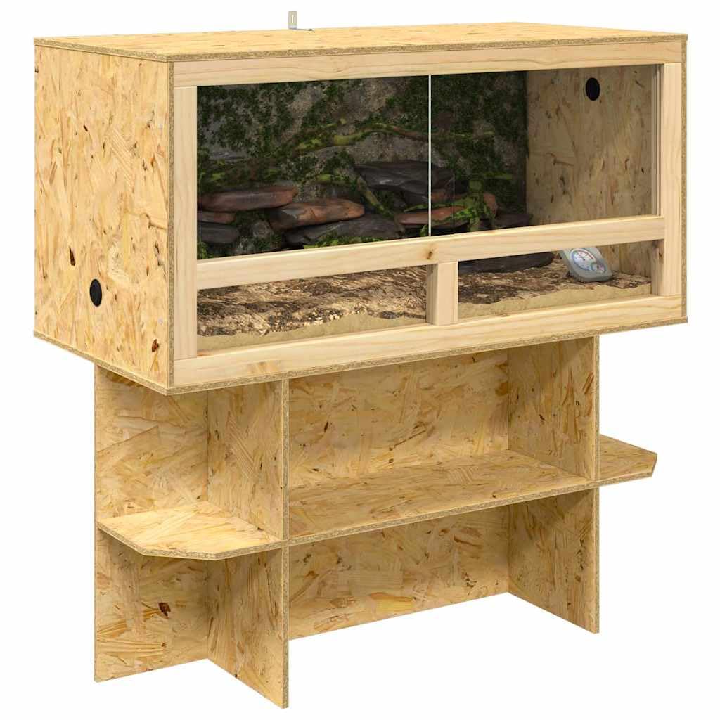 Terrario para reptiles 100 x 50 x 100 cm OSB Terrario con puerta corredera de cristal y termómetro para dragones barbudos serpientes geckos