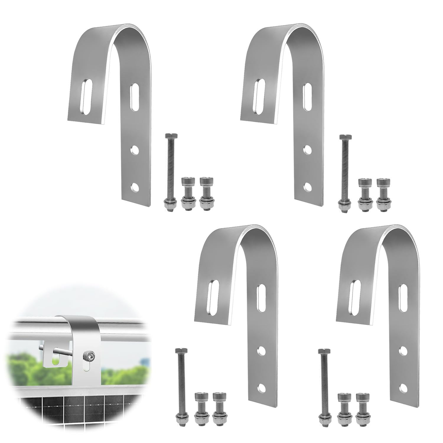 4 Pezzi Kit Ganci per Pannello Fotovoltaico, Gancio per Ringhiere del Balcone in 304 Acciaio Inox, Staffe per Pannello Solare, per Fissaggio Pannello Solare per Balcone