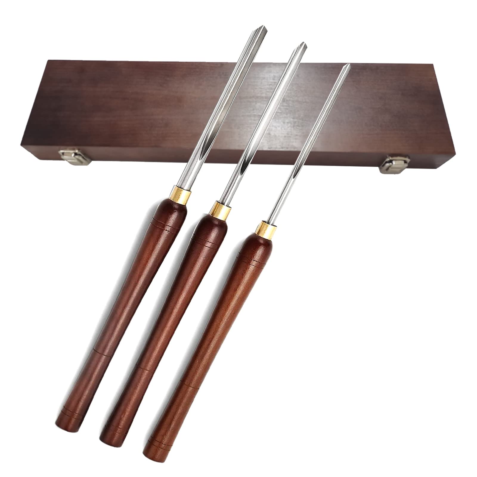 Set Di 6 Scalpelli Per Tornio Legno HSS – Con Custodia In Legno, Ghiera In Ottone, Lame In Acciaio Super Rapido HRC 57-62, 420 Mm - 4